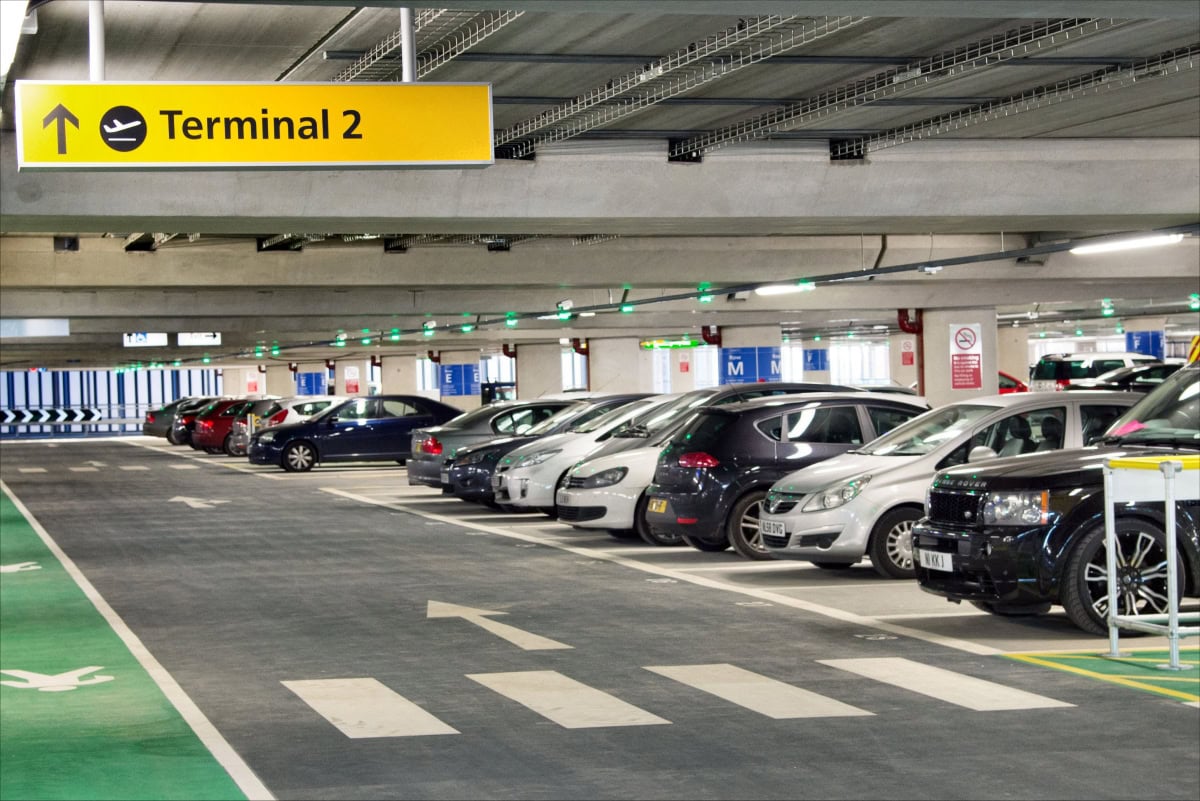 Cars parked at Terminal 2 airport garage, ideal for chauffeur drivers.