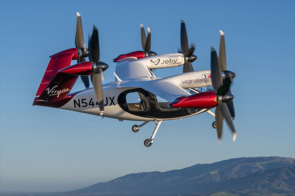 Virgin Atlantic Joby aircraft flying, relevant to chauffeur driver innovations.